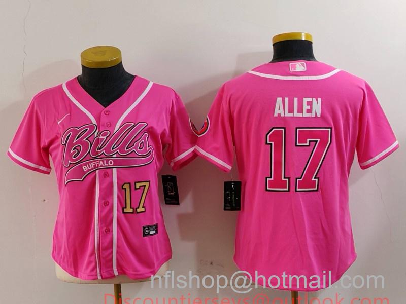 Women's Buffalo Bills #17 Josh Allen Pink Cool Base Stitched Baseball Jerseys