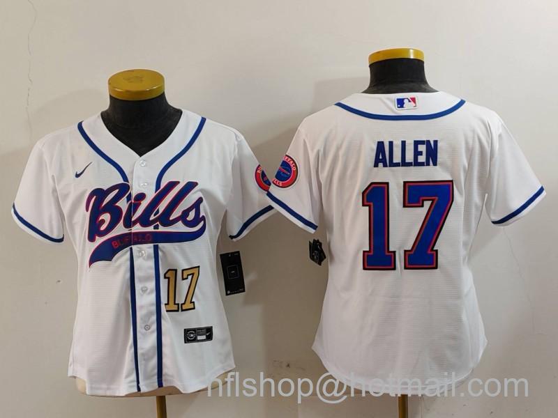 Women's Buffalo Bills #17 Josh Allen White Cool Base Stitched Baseball Jerseys