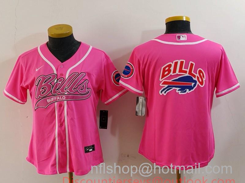 Women's Buffalo Bills Pink Team Big Logo With Patch Nike Cool Base Stitched Baseball Jerseys