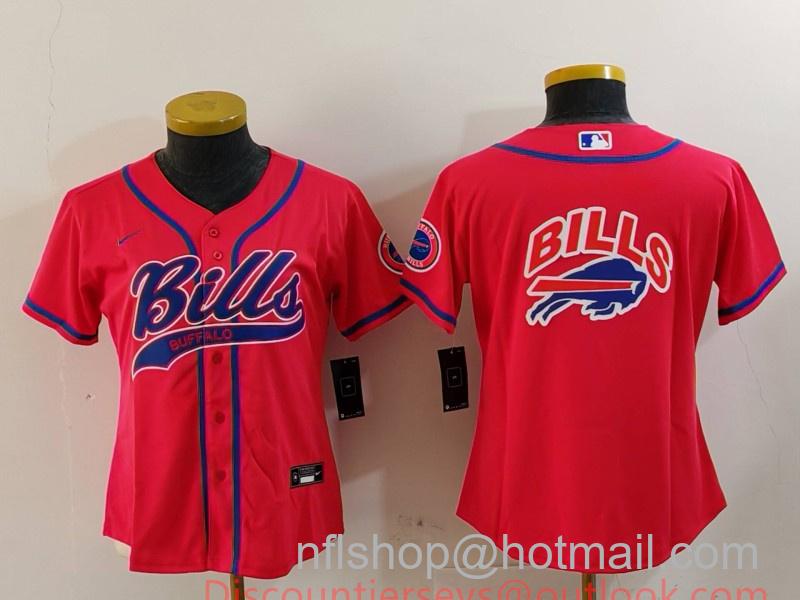 Women's Buffalo Bills Red Team Big Logo With Patch NikeCool Base Stitched Baseball Jerseys