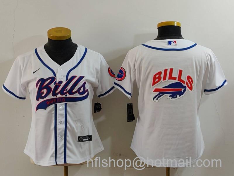 Women's Buffalo Bills White Team Big Logo With Patch Nike Cool Base Stitched Baseball Jersey