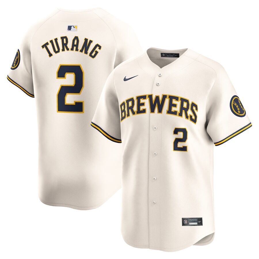 Men's Milwaukee Brewers #2 Brice Turang Nike Cream MLB Limited Jersey