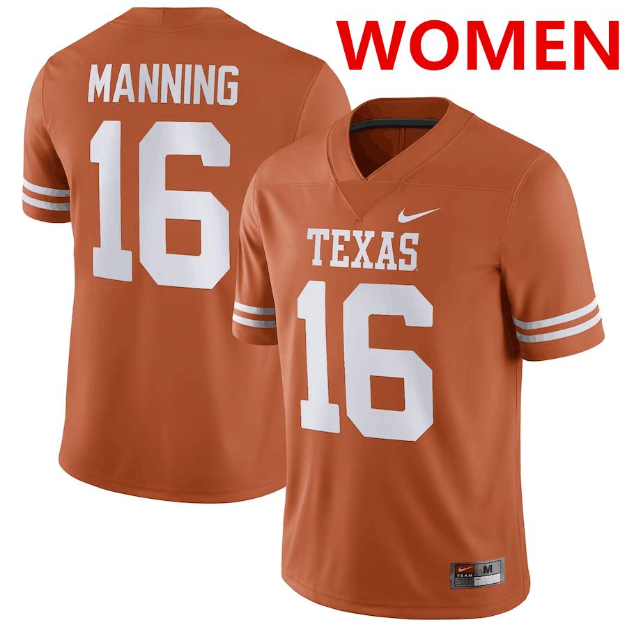 Women's Texas Longhorns #16 Arch Manning Orange Stitched Jersey