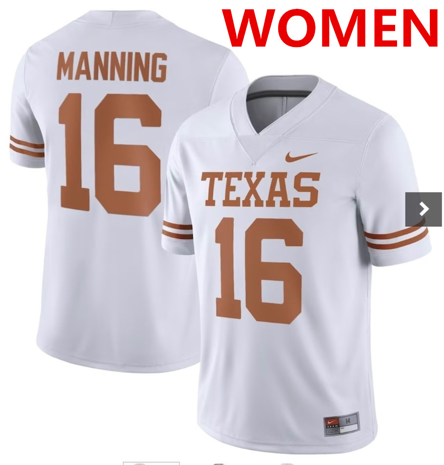 Women's Texas Longhorns #16 Arch Manning White Stitched Jersey