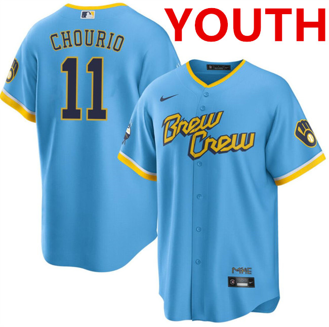 Youth Milwaukee Brewers #11 Jackson Chourio Powder Blue City Connect Cool Base Stitched Jersey