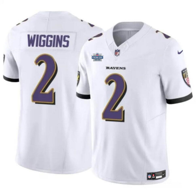 Men's Baltimore Ravens #2 Nate Wiggins White 2024 With Dradt Patch F.U.S.E Vapor Limited Football Jersey