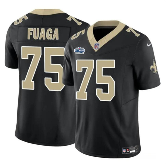 Men's New Orleans Saints #75 Taliese Fuaga Black 2024 With Dradt Patch F.U.S.E Vapor Limited Stitched Football Jersey