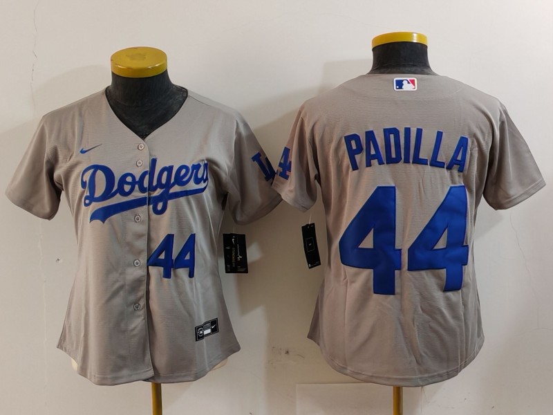 Women's Los Angeles Dodgers #44 Vicente Padilla Number Grey Cool Base Stitched Jerseys