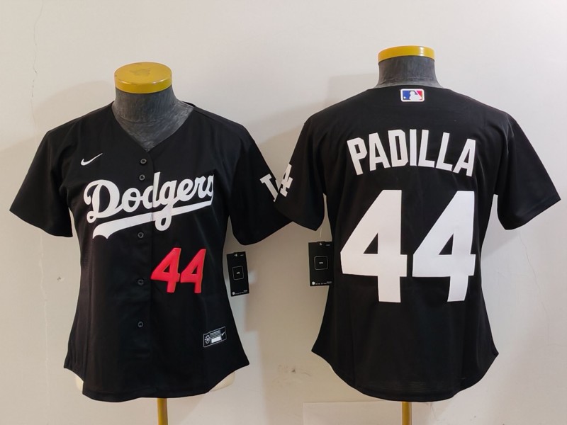 Women's Los Angeles Dodgers #44 Vicente Padilla Number Black Cool Base Stitched Jersey