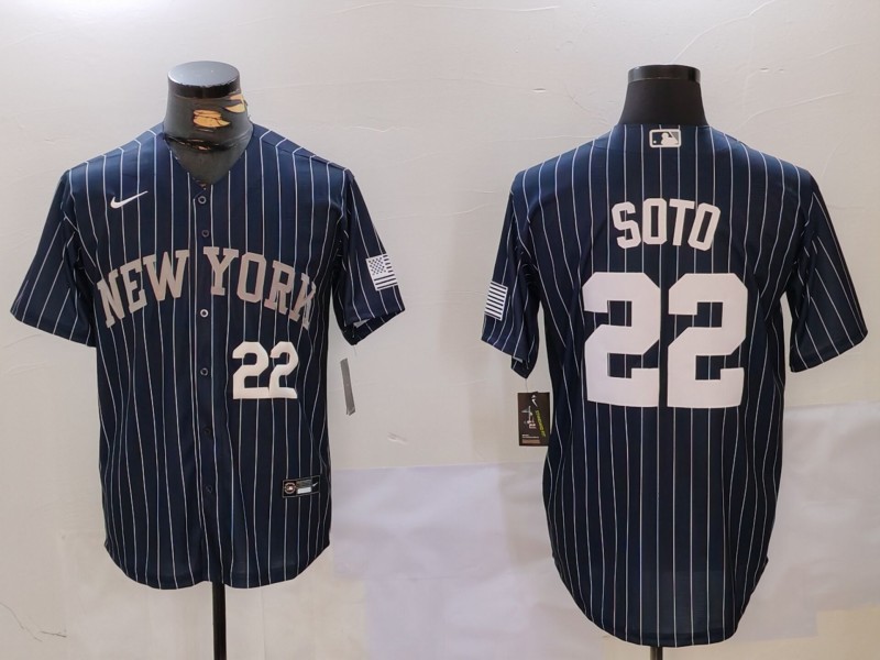 Men's New York Yankees #22 Juan Soto Navy Pinstripe Fashion Cool Base Jerseys