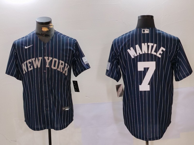 Men's New York Yankees #7 Mickey Mantle Navy Pinstripe Fashion Cool Base Jersey