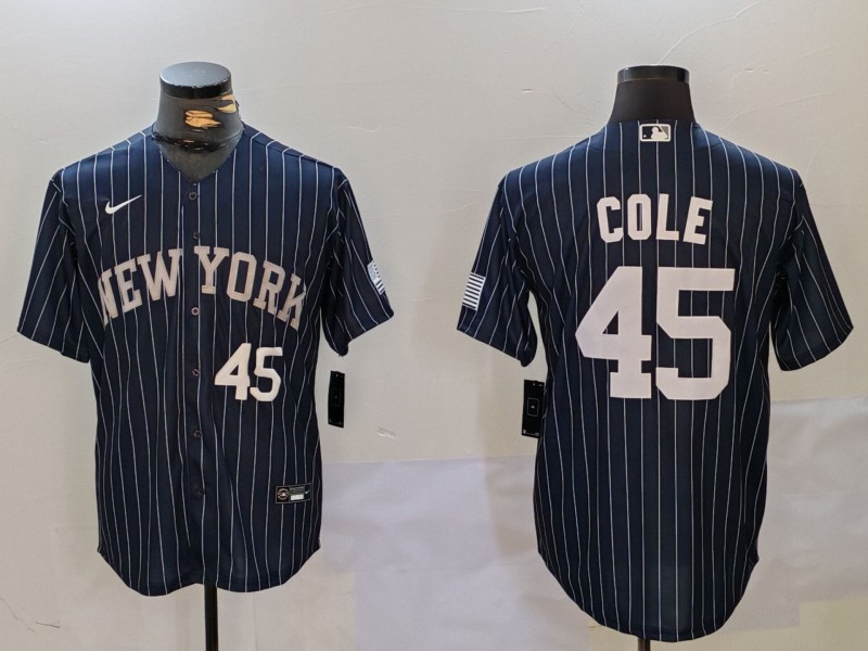 Men's New York Yankees #45 Gerrit Cole Navy Pinstripe Fashion Cool Base Jerseys