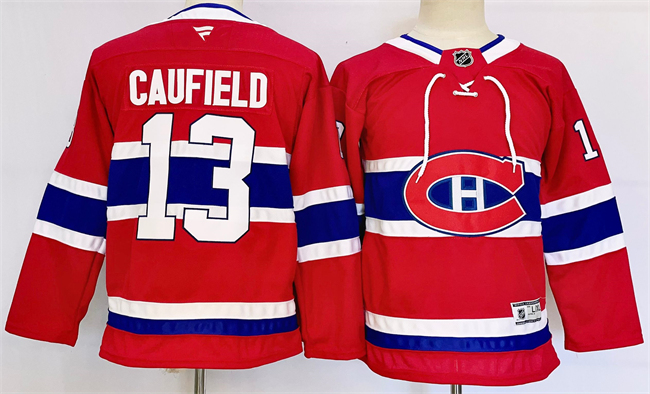 Youth Montreal Canadiens #13 Cole Caufield Red 2024-25 Stitched Jersey