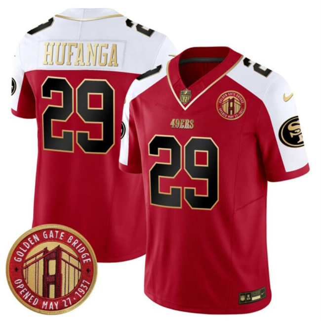 Men's San Francisco 49ers #29 Talanoa Hufanga Red_White F.U.S.E. Golden Gate Bridge Patch Alternate Vapor Limited Stitched Football Jersey