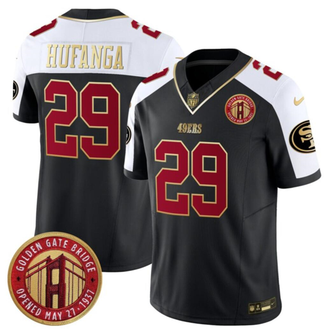 Men's San Francisco 49ers #29 Talanoa Hufanga Balck_White F.U.S.E. Golden Gate Bridge Patch Alternate Vapor Limited Stitched Football Jersey