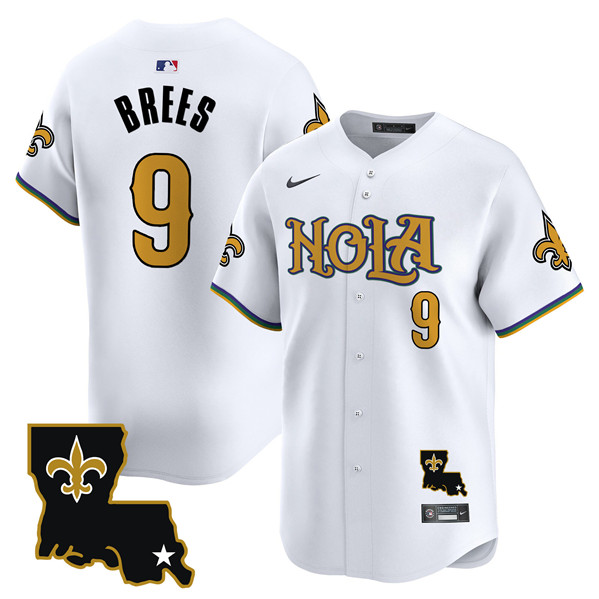 Men's New Orleans Saints #9 Drew Brees White Cool Base Stitched Baseball Jersey