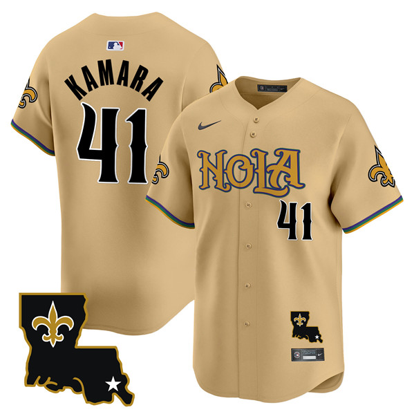 Men's New Orleans Saints #41 Alvin Kamara Gold Cool Base Stitched Baseball Jersey