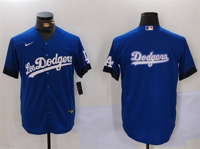 Men's Los Angeles Dodgers Blue Team Big Logo City Connect Cool Base Stitched Baseball Jersey (3)