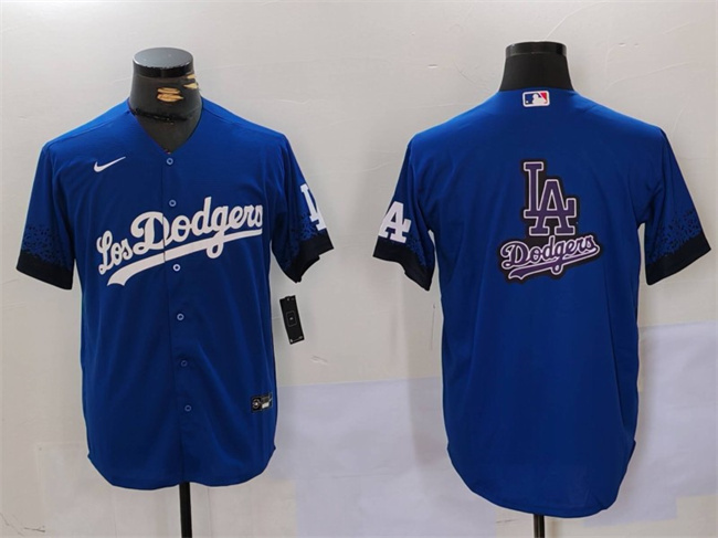 Men's Los Angeles Dodgers Blue Team Big Logo City Connect Cool Base Stitched Baseball Jersey (2)