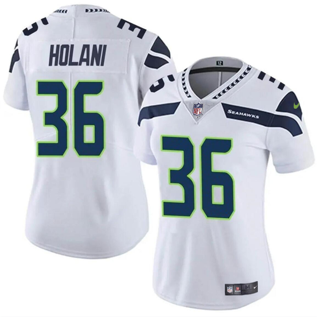 Women's Seattle Seahawks #36 George Holani White Vapor Limited Stitched Football Jersey(Run Small)