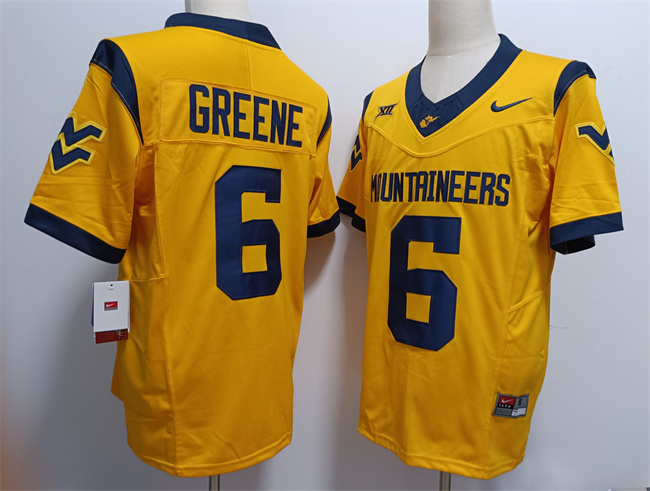 Men's West Virginia Mountaineers #6 Garrett Greene Gold F.U.S.E. Stitched Jersey