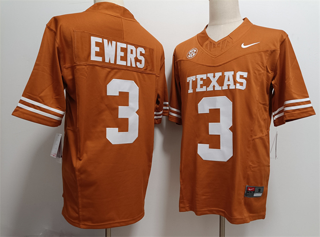 Men's Texas Longhorns #3 Quinn Ewers Orange F.U.S.E Stitched Jersey