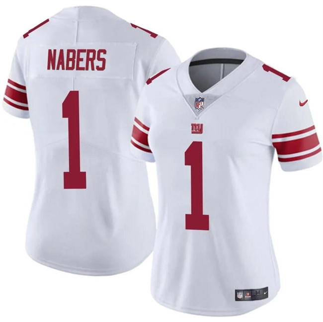 Women's New York Giants #1 Malik Nabers White Vapor Stitched Jersey(Run Small)