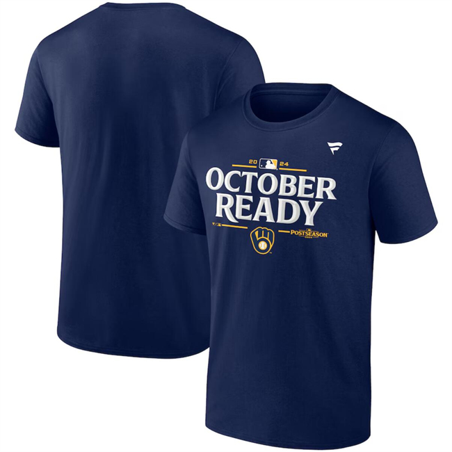 Men's Milwaukee Brewers Navy 2024 Postseason Locker Room T-Shirt