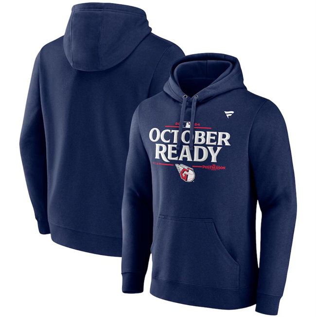 Men's Cleveland Guardians Navy 2024 Postseason Locker Room Pullover Hoodie