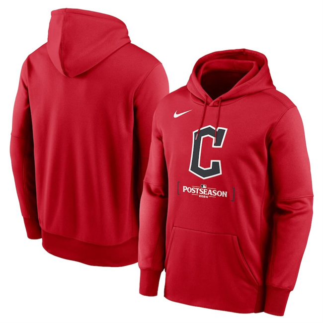 Men's Cleveland Guardians Red 2024 Postseason Collection Therma Pullover Hoodie