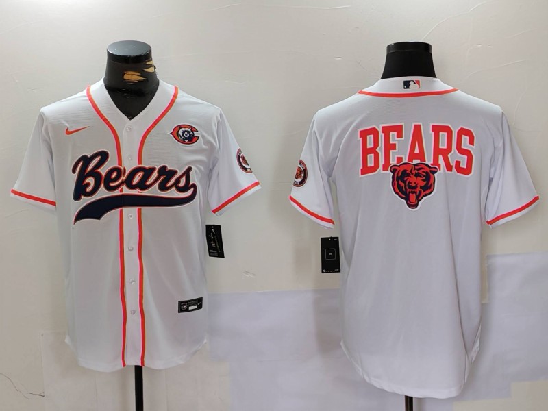 Men's Chicago Bears White Team Big Logo With Patch Cool Base Stitched Baseball Jerseys