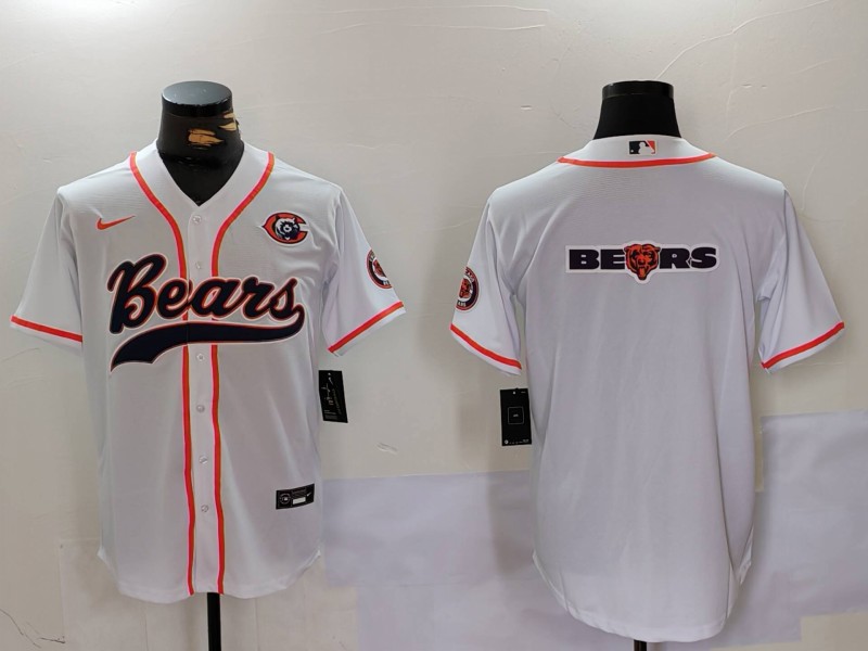 Men's Chicago Bears White Team Big Logo With Patch Cool Base Stitched Baseball Jersey