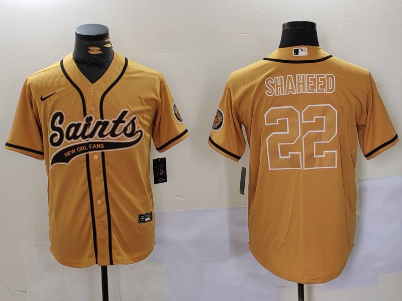 Men's New Orleans Saints #22 Rashid Shaheed Gold Cool Base Stitched Baseball Jersey