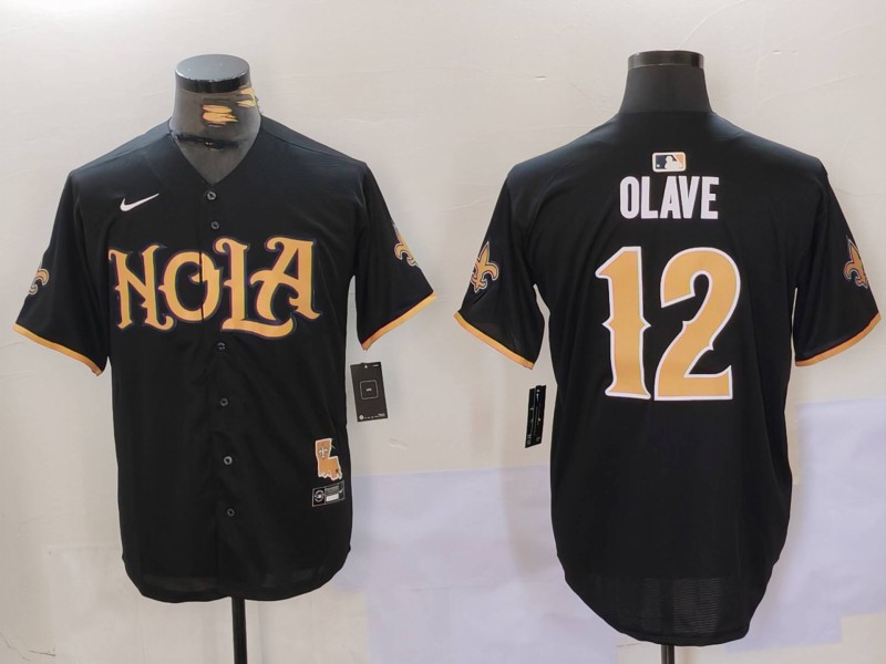 Men's New Orleans Saints #12 Chris Olave Black Cool Base Stitched Baseball MLB Jersey