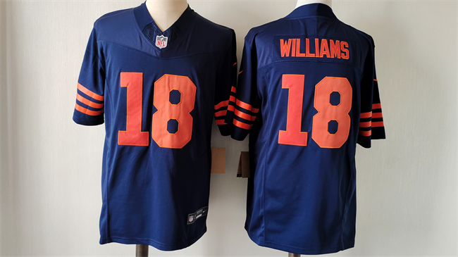 Men's Chicago Bears #18 Caleb Williams Navy 2024 Draft Color Rush F.U.S.E. Vapor Stitched Football Jersey