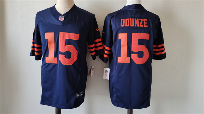 Men's Chicago Bears #15 Rome Odunze Navy 2024 Draft Color Rush F.U.S.E. Vapor Stitched Football Jersey