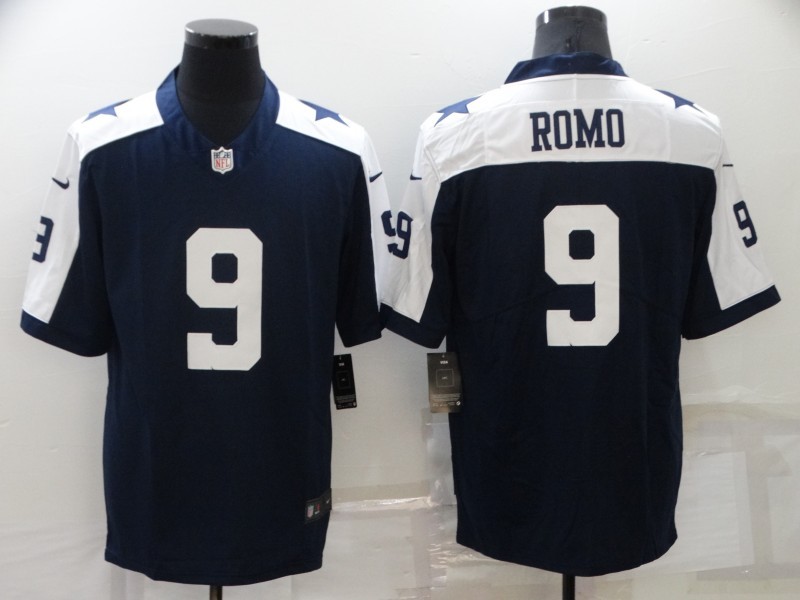 Men's Dallas Cowboys #9 Tony Romo Navy White Stitched Jersey