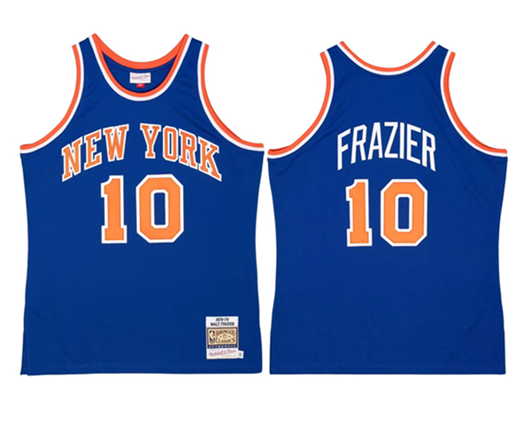 Men's New Yok Knicks #10 Walt Frazier Blue 1972-73 Stitched Jersey