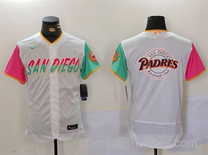 Men's San Diego Padres Big Team Logo White City Connect Flex Base Stitched Baseball Jersey