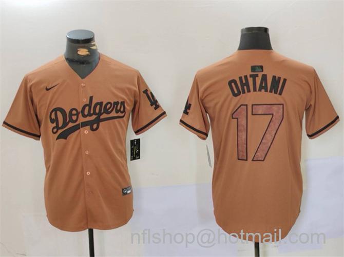 Men's Los Angeles Dodgers #17 Shohei Ohtani Brown Cool Base Stitched Baseball Jersey