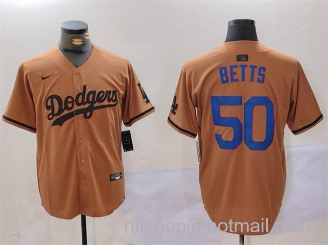 Men's Los Angeles Dodgers #50 Mookie Betts Brown Cool Base Stitched Baseball Jersey