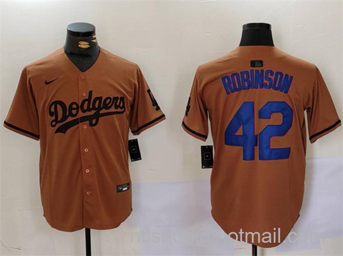 Men's Los Angeles Dodgers #42 Jackie Robinson Brown Cool Base Stitched Baseball Jersey