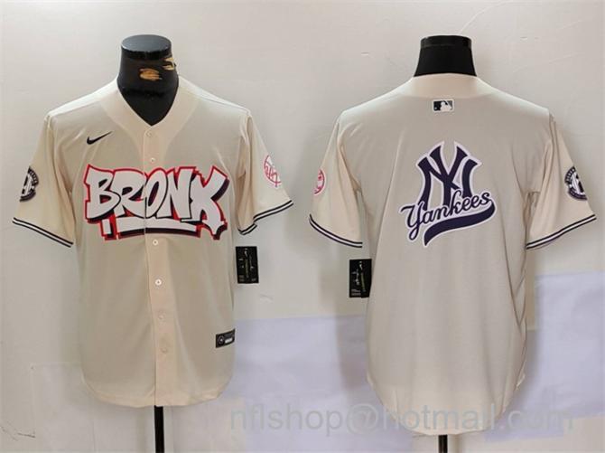 Men's New York Yankees Team Big Logo Cream Bronx Graffiti V2 Vapor Limited Stitched Baseball MLB Jersey