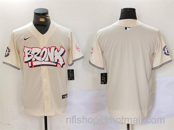 Men's New York Yankees Blank Cream Bronx Graffiti V2 Vapor Limited Stitched Baseball Jersey