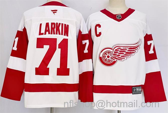 Men's Detroit Red Wings #71 Dylan Larkin White 2024-25 Stitched Jersey