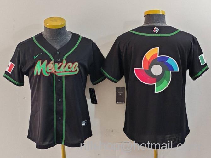 Women's Mexico Baseball Team Big Logo 2023 Black World Baseball Classic Stitched Jersey(Run Small)