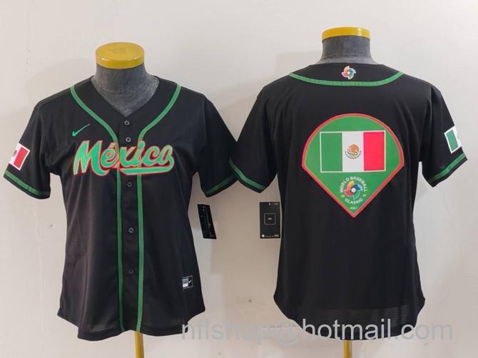 Youth Mexico Baseball Team Big Logo 2023 Black World Baseball Classic Stitched Jerseys