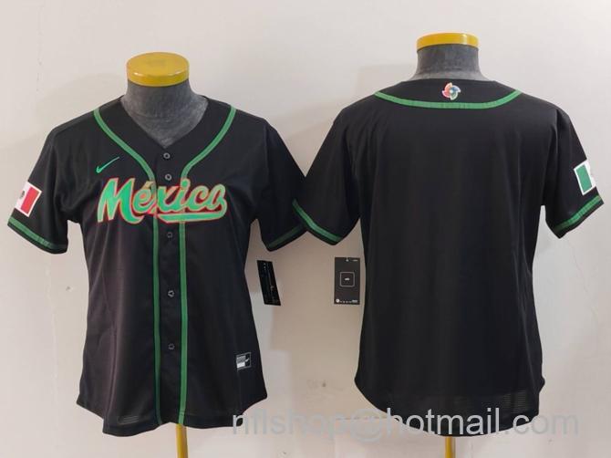 Youth Mexico Baseball Blank 2023 Black World Baseball Classic Stitched Jersey