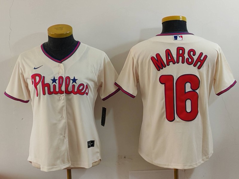 Women's Philadelphia Phillies #16 Brandon Marsh Cream Stitched Cool Base Jersey