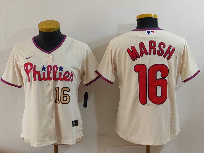 Women's Philadelphia Phillies #16 Brandon Marsh Cream Stitched Cool Base Jerseys